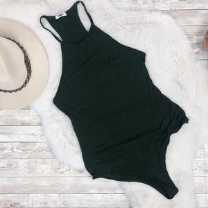 G Mini Green Ribbed Open Back Bodysuit M